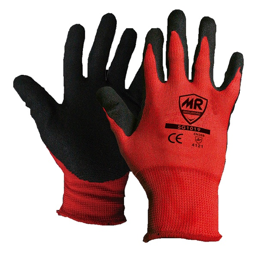 [24SG1018-G] Paquete de 24 guantes de Poliéster con Palma de Nitrilo Arenoso MR